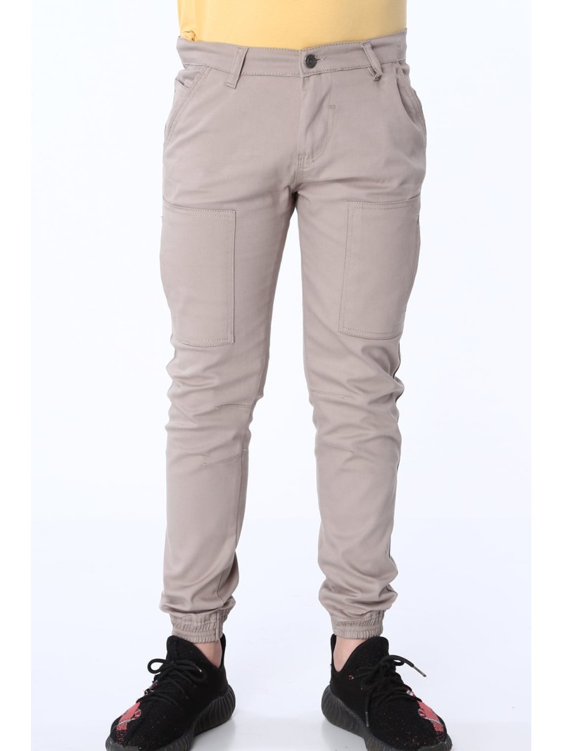 Beige boys\' trousers with elastic bands NDZ105 - Online store - Boutique